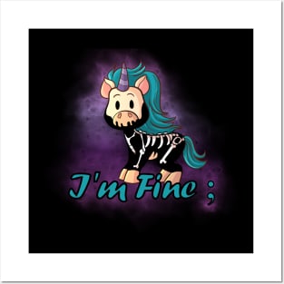 Knarf the Unicorn - I'm Fine - Kawaii Cute Goth Posters and Art